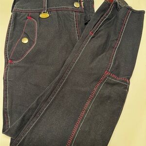 Navy full seat breeches with pink stitching